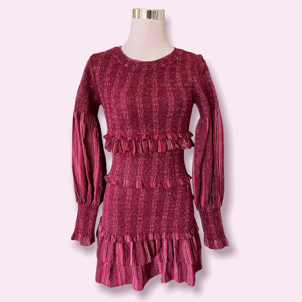 LoveShackFancy Maroon Smocked Long Sleeve Mini Size P